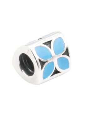 Pandora Retired Blue Enamel Flower Charm Sterling Silver Bead